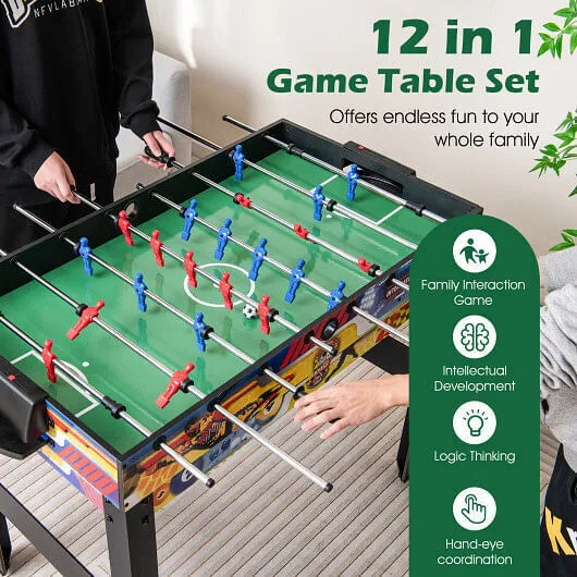 12-in-1 Combo Game Table Set with Foosball Air Hockey Pool Chess and Ping Pong -