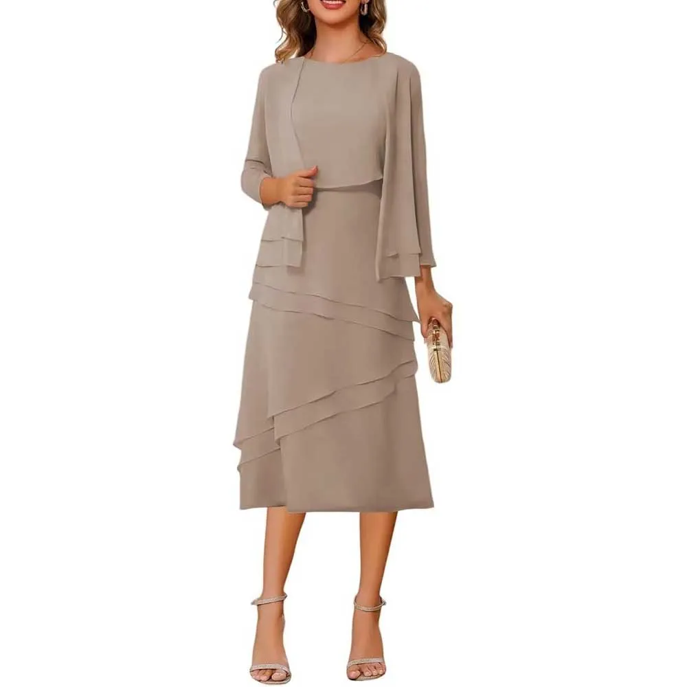 3/4 Sleeves 2 Piece Mother of The Bride Dresses Wedding Formal Event Dress Suit