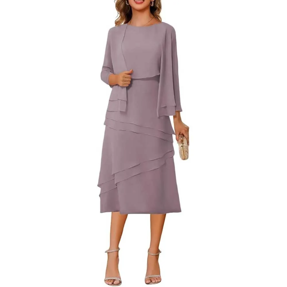 3/4 Sleeves 2 Piece Mother of The Bride Dresses Wedding Formal Event Dress Suit