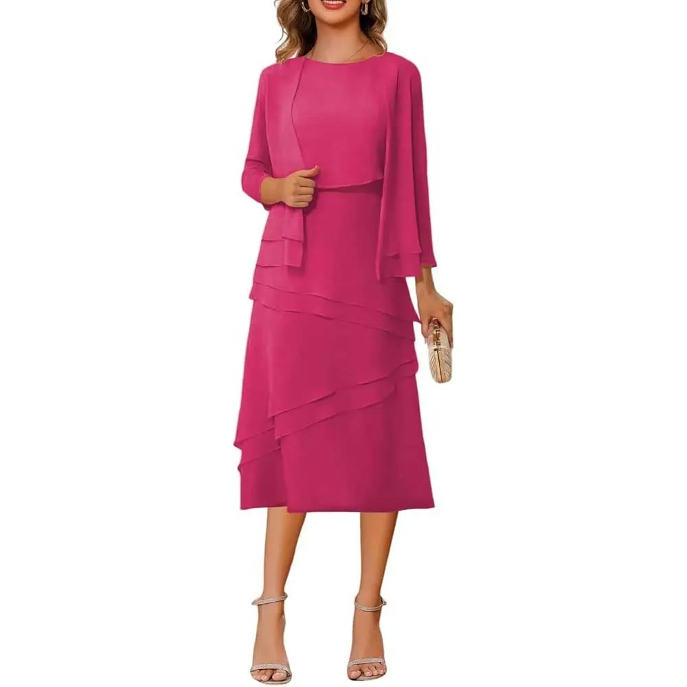 3/4 Sleeves 2 Piece Mother of The Bride Dresses Wedding Formal Event Dress Suit