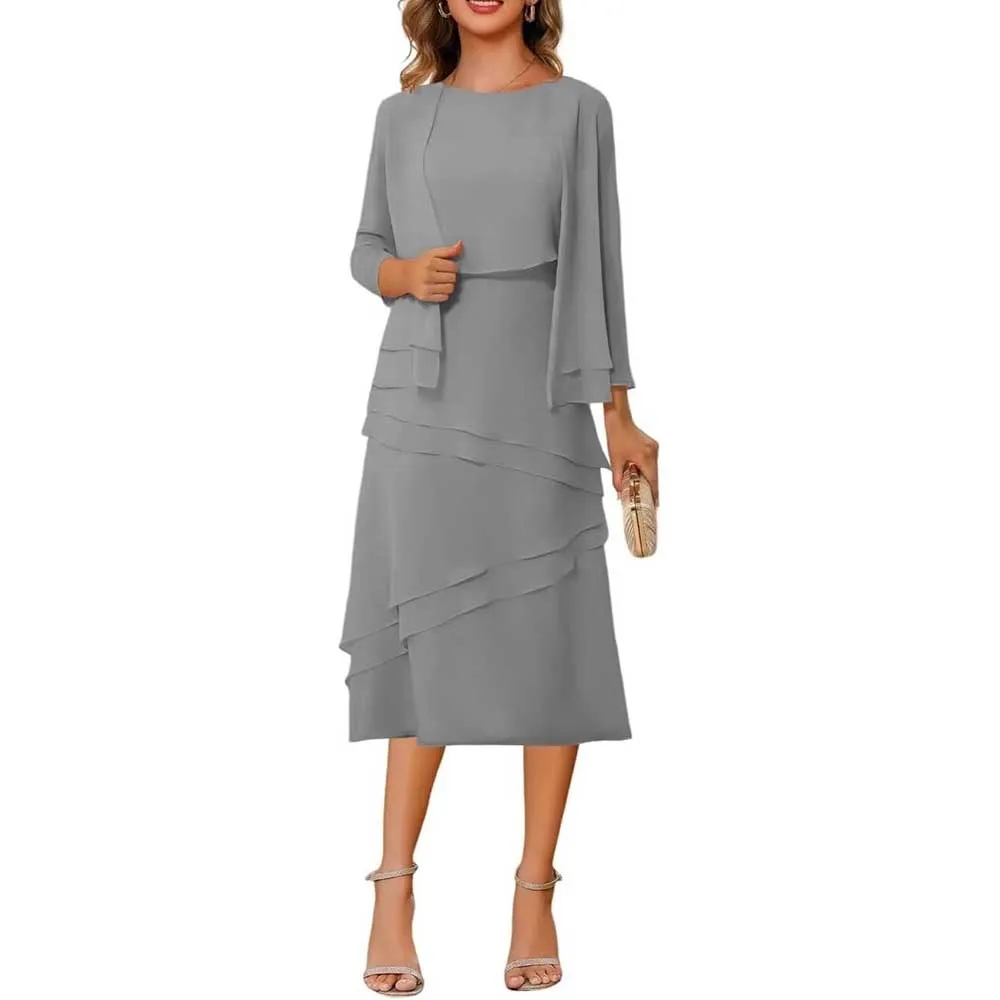 3/4 Sleeves 2 Piece Mother of The Bride Dresses Wedding Formal Event Dress Suit