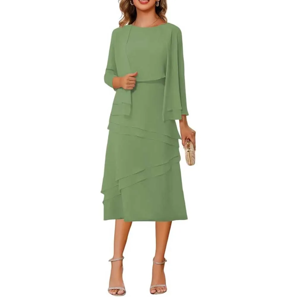 3/4 Sleeves 2 Piece Mother of The Bride Dresses Wedding Formal Event Dress Suit