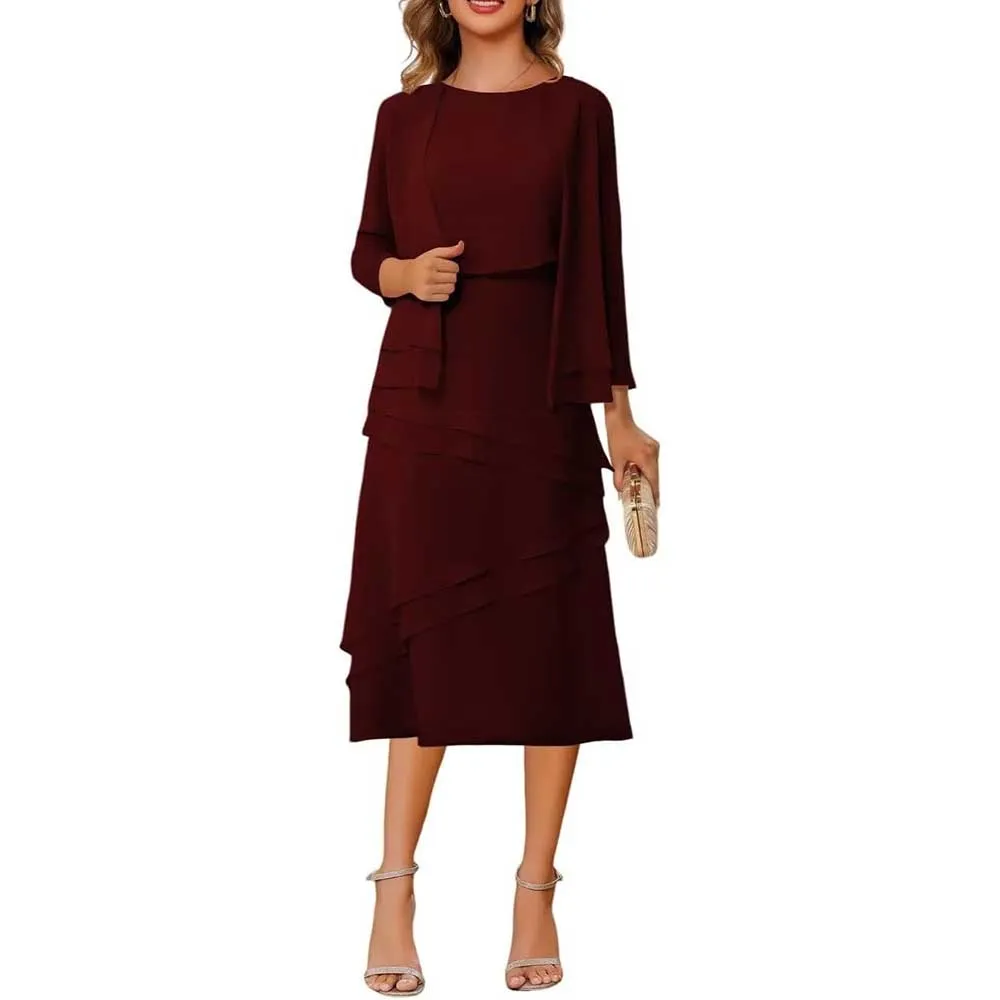 3/4 Sleeves 2 Piece Mother of The Bride Dresses Wedding Formal Event Dress Suit