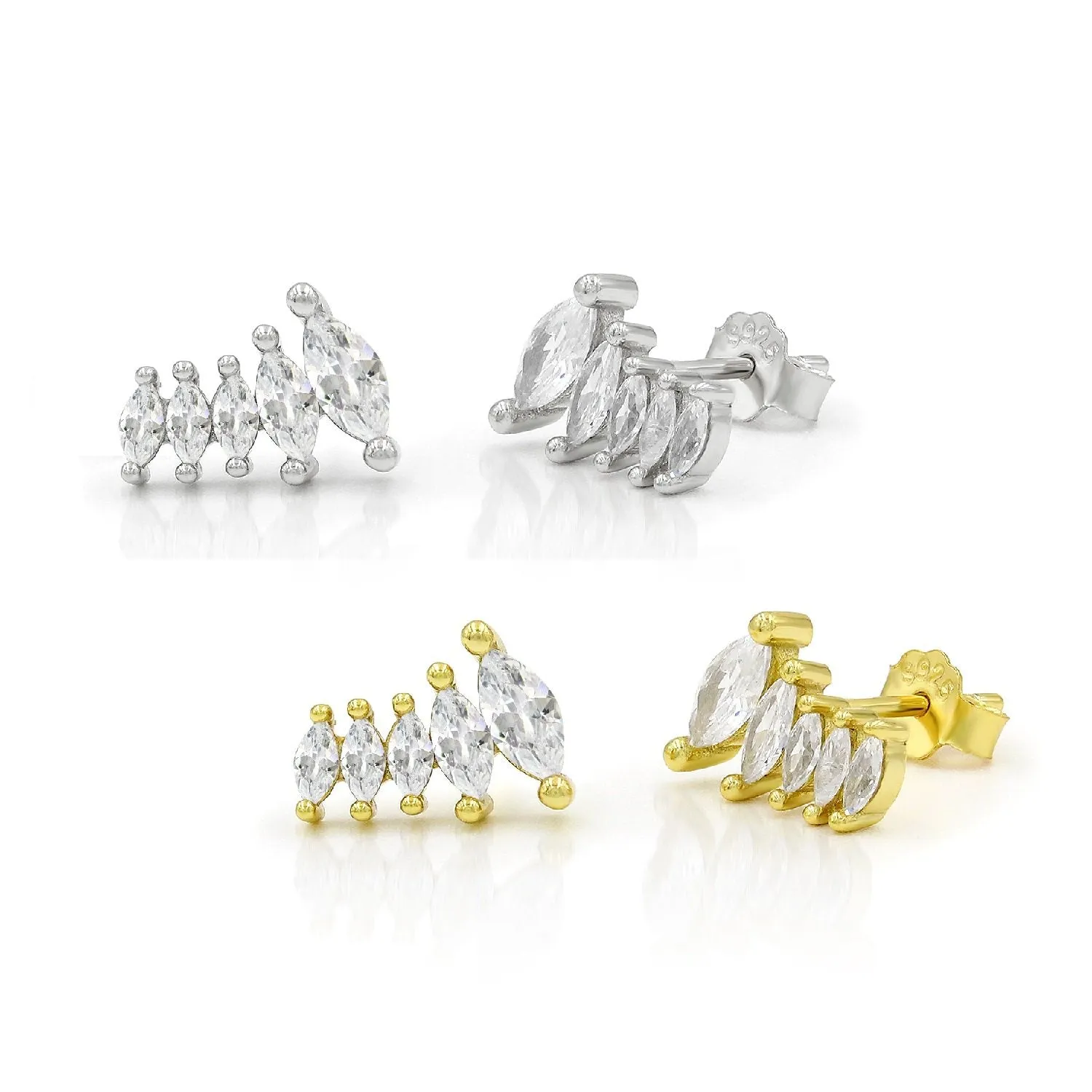 925 Sterling Silver Gold Plated Graduated Ear Climber Minimalist Earring