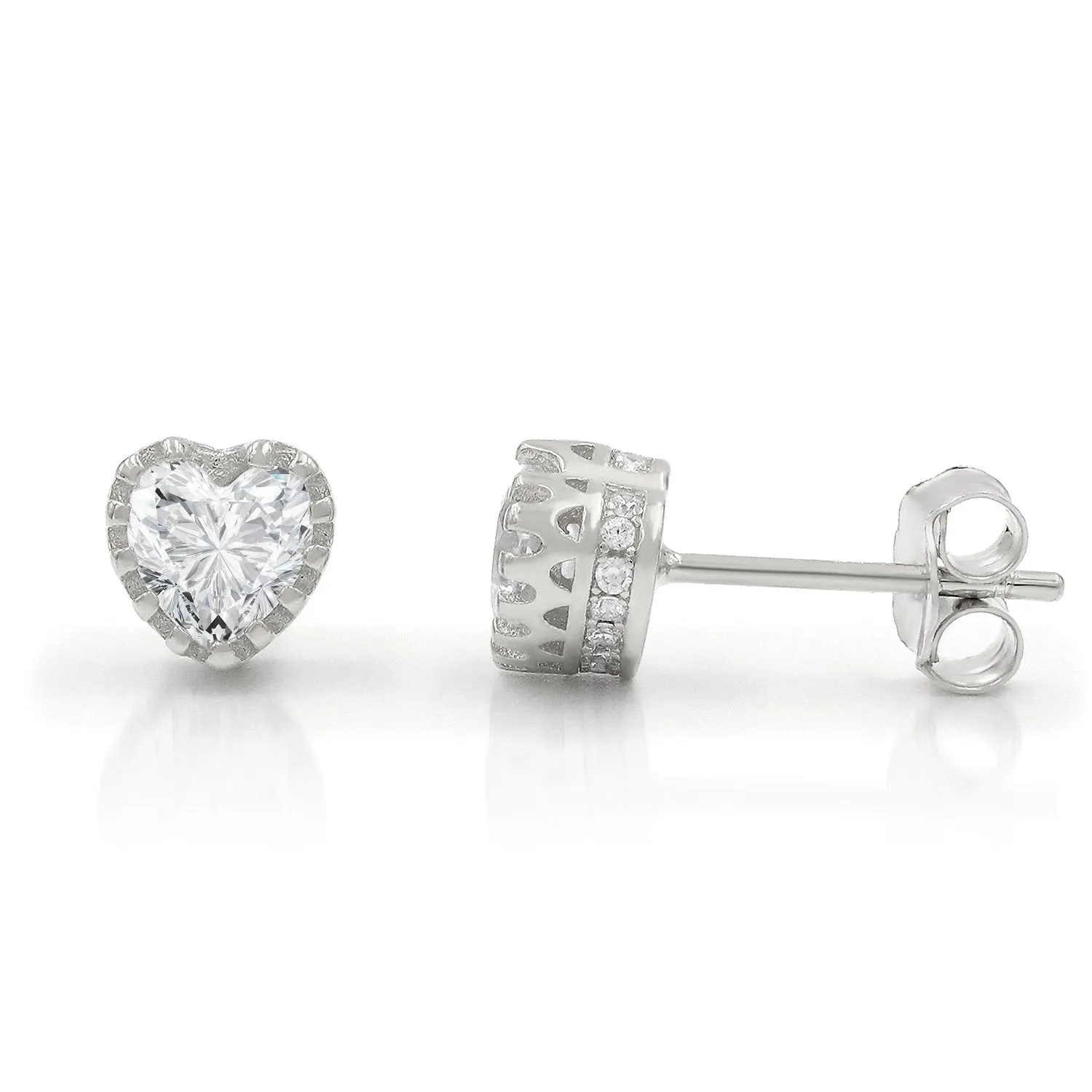925 Sterling Silver Gold Plated Heart Crowned Stud Earring