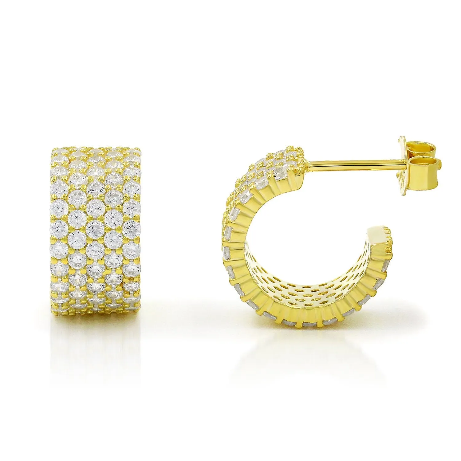 925 Sterling Silver Gold Plated Micro Pave C-Hoop Earring