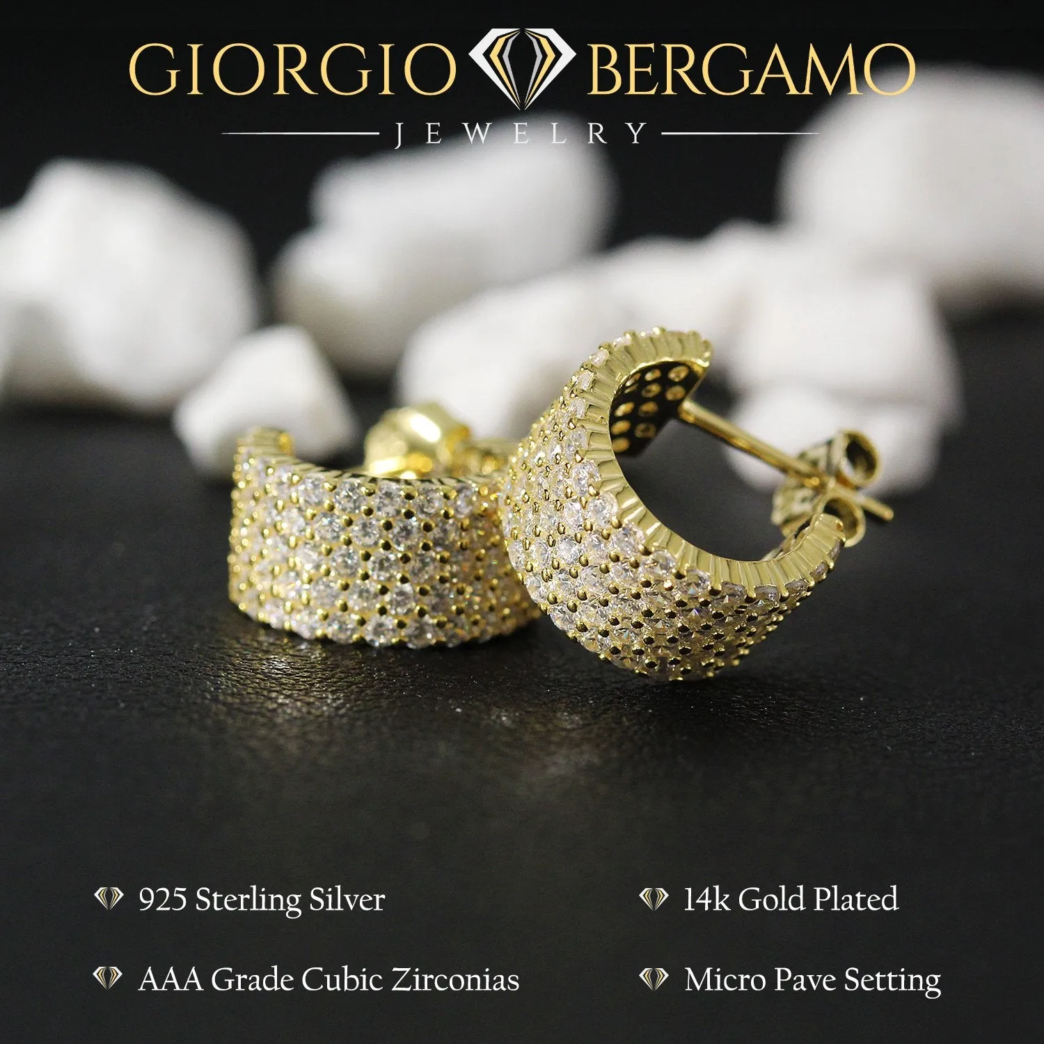 925 Sterling Silver Gold Plated Micro Pave C-Hoop Earring