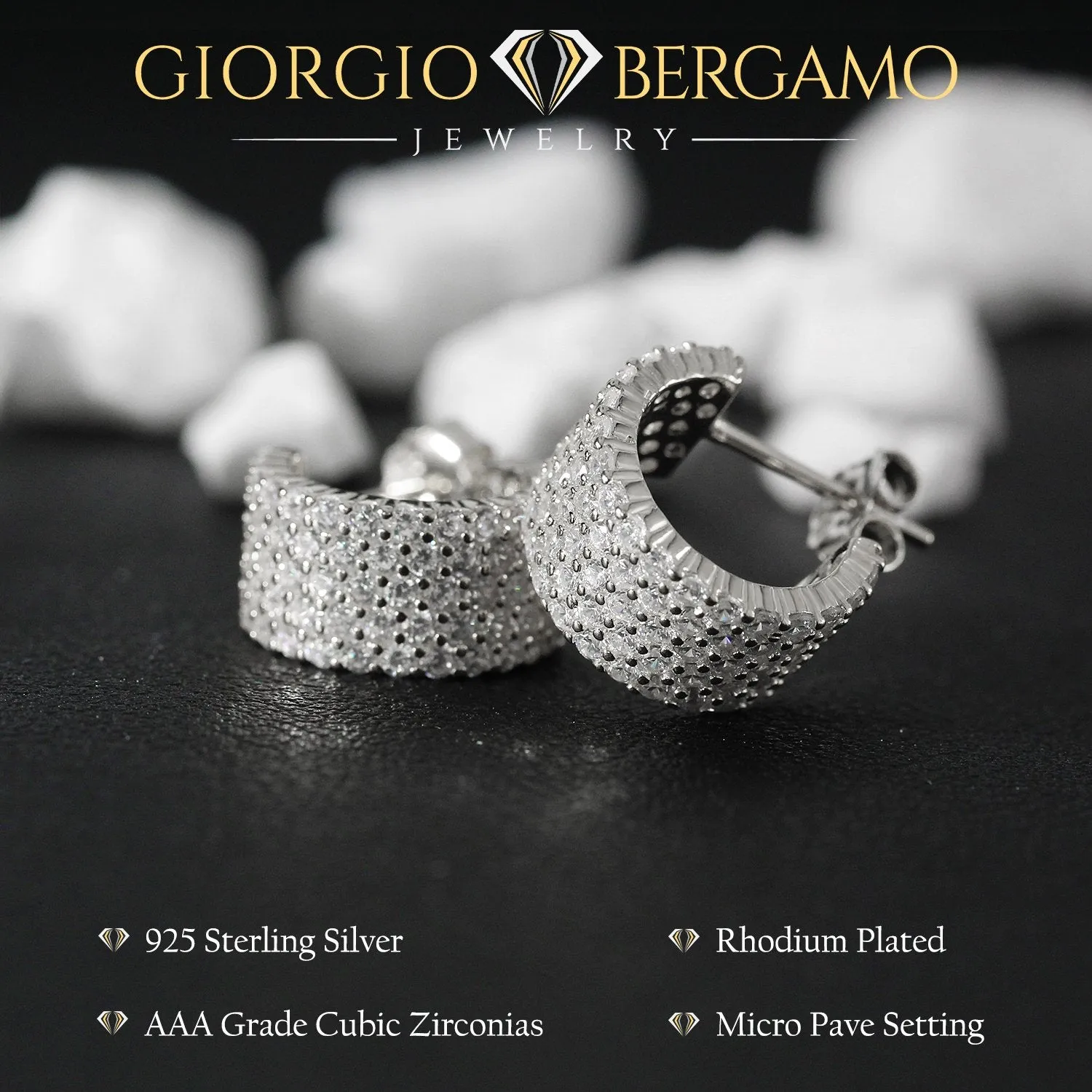 925 Sterling Silver Gold Plated Micro Pave C-Hoop Earring