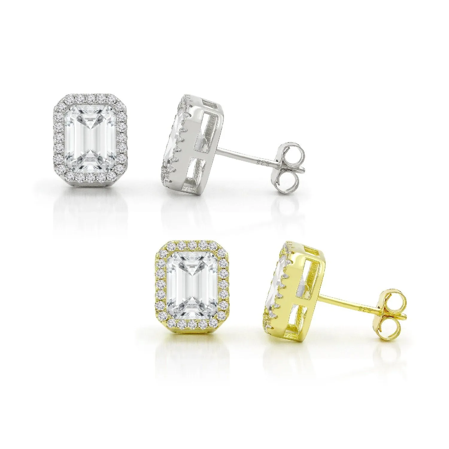 925 Sterling Silver Gold Plated Micro Pave Emerald Halo Stud Earring