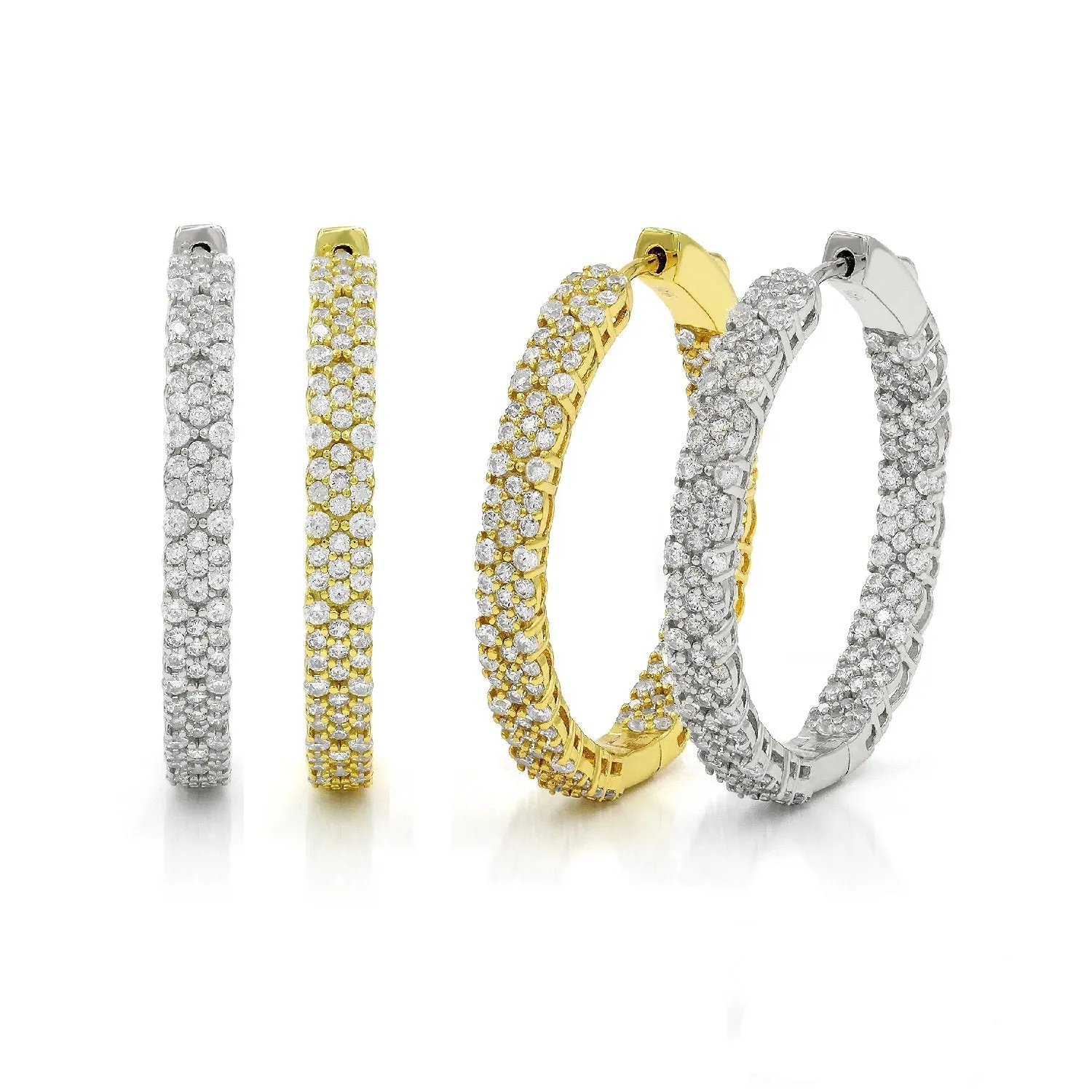 925 Sterling Silver Gold Plated Micro Pave Inside Out Cluster Hoop Earring