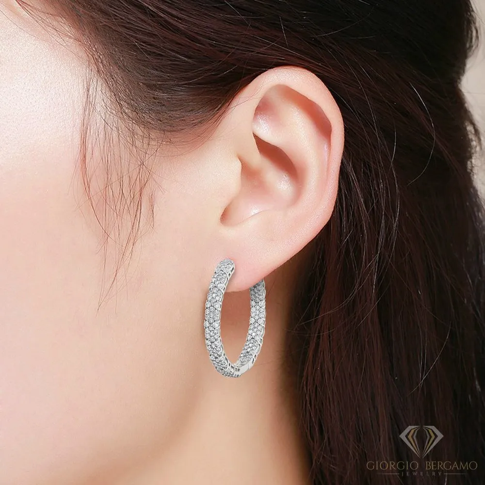 925 Sterling Silver Gold Plated Micro Pave Inside Out Cluster Hoop Earring