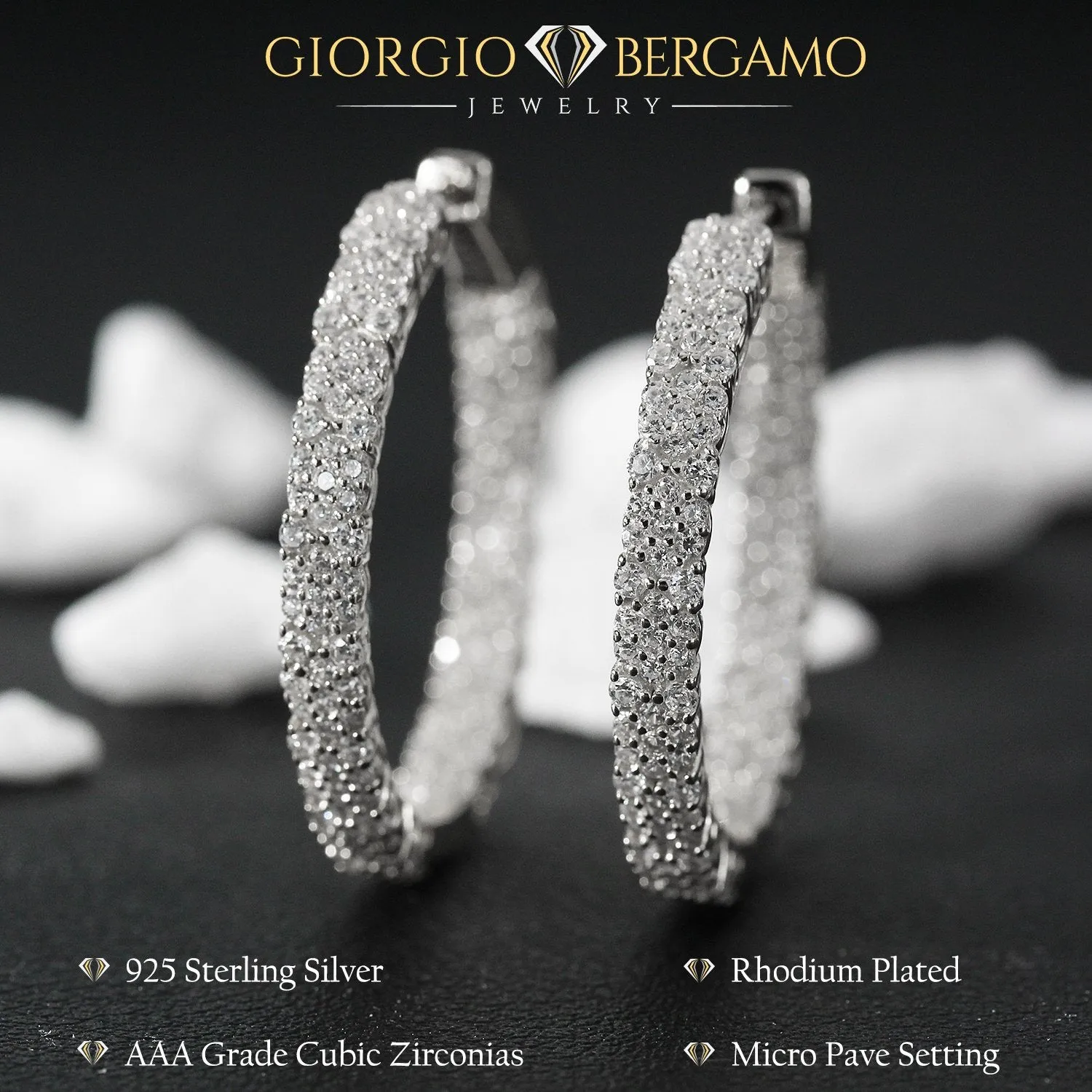 925 Sterling Silver Gold Plated Micro Pave Inside Out Cluster Hoop Earring