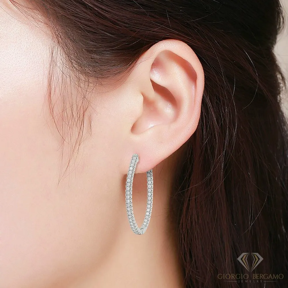 925 Sterling Silver Gold Plated Micro Pave Inside Out Oval Hoop Earring