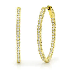 925 Sterling Silver Gold Plated Micro Pave Inside Out Oval Hoop Earring