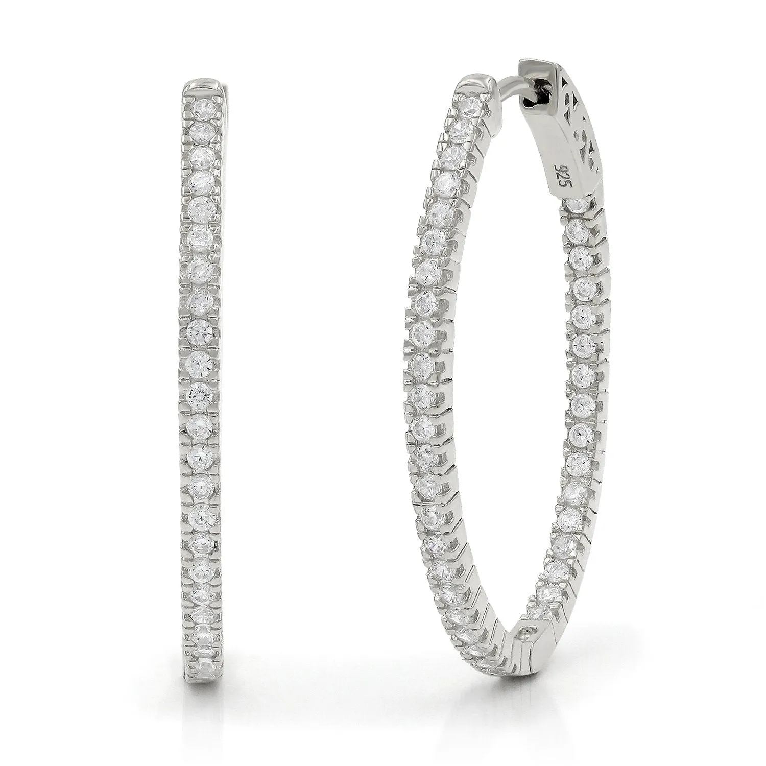 925 Sterling Silver Gold Plated Micro Pave Inside Out Oval Hoop Earring