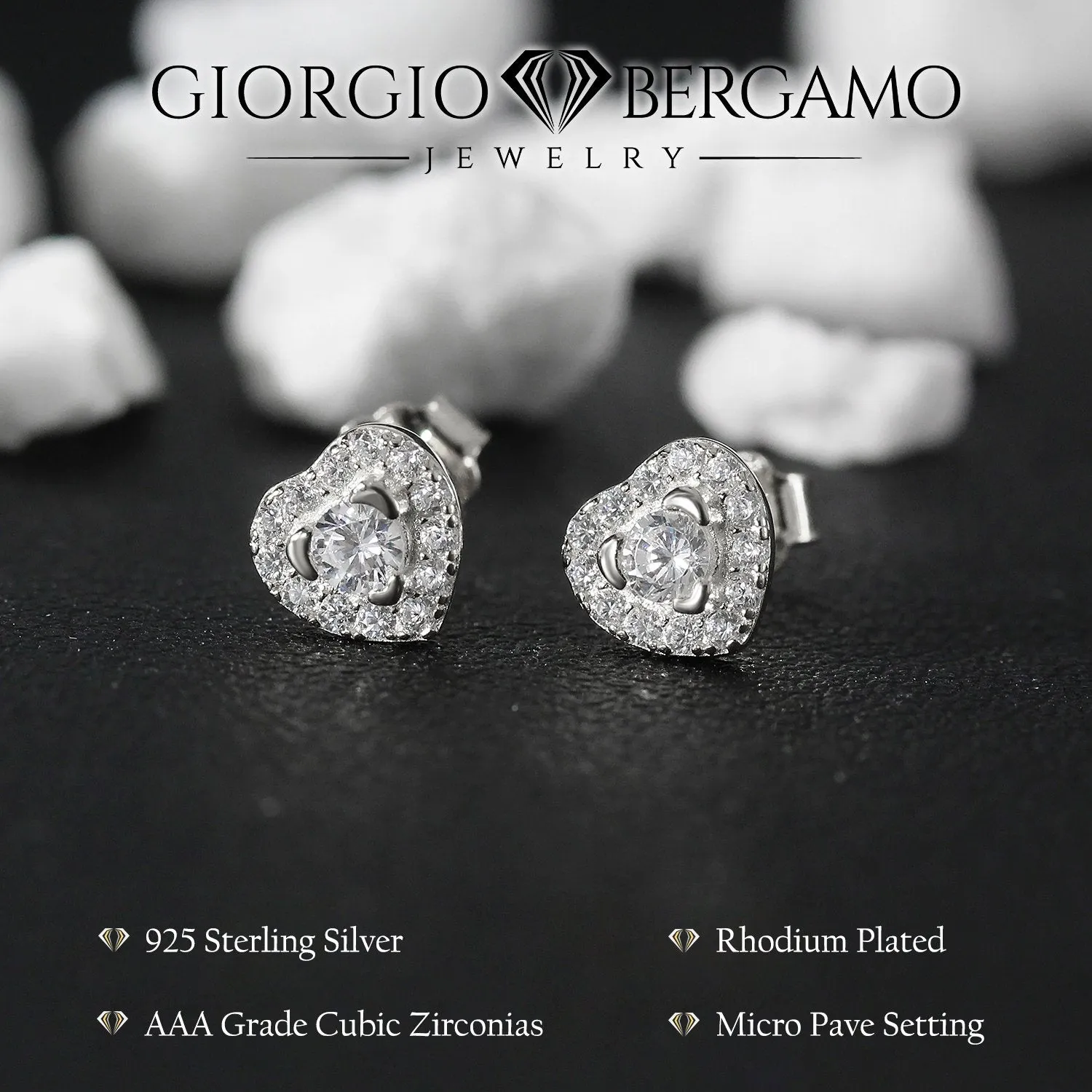 925 Sterling Silver Gold Plated Micro Pave Minimalist Heart Halo Stud Earring