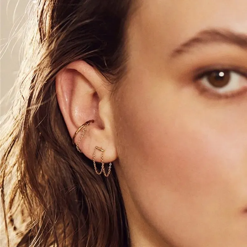 925 Sterling Silver Gold Plated Minimalist Bar Link Drop Earrings