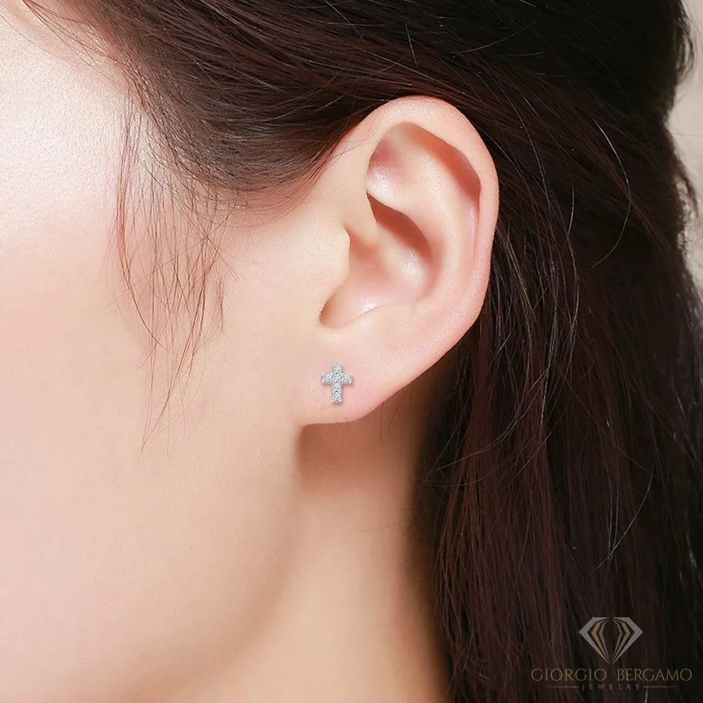 925 Sterling Silver Gold Plated Minimalist Cross Stud Earring