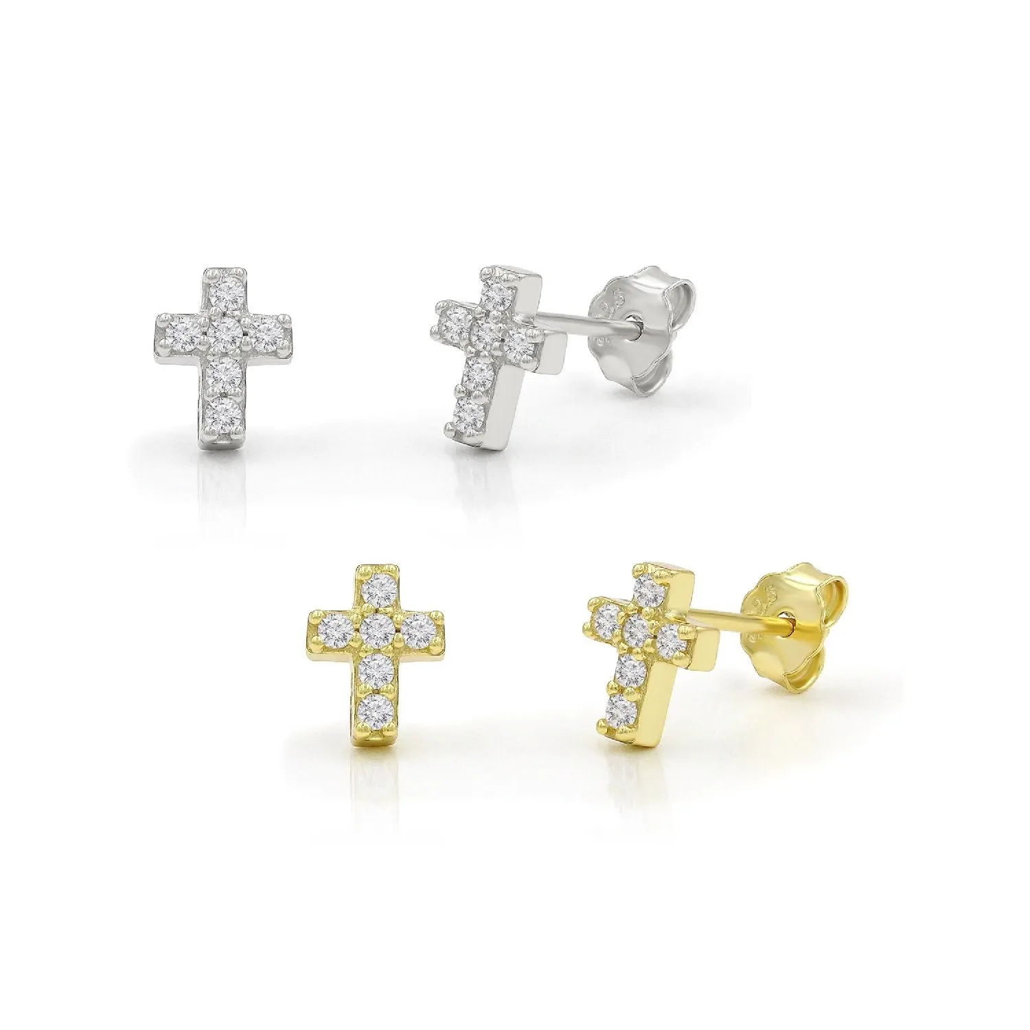 925 Sterling Silver Gold Plated Minimalist Cross Stud Earring