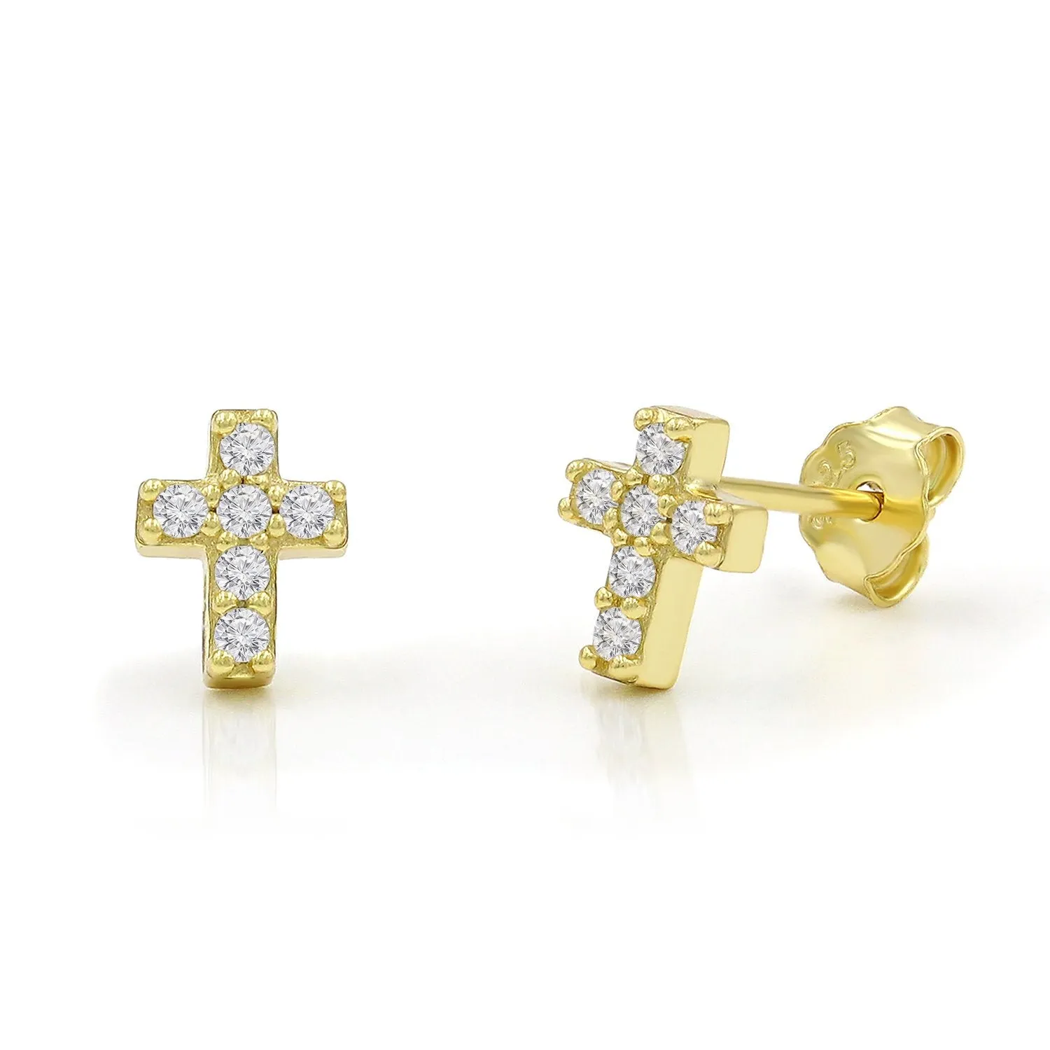 925 Sterling Silver Gold Plated Minimalist Cross Stud Earring