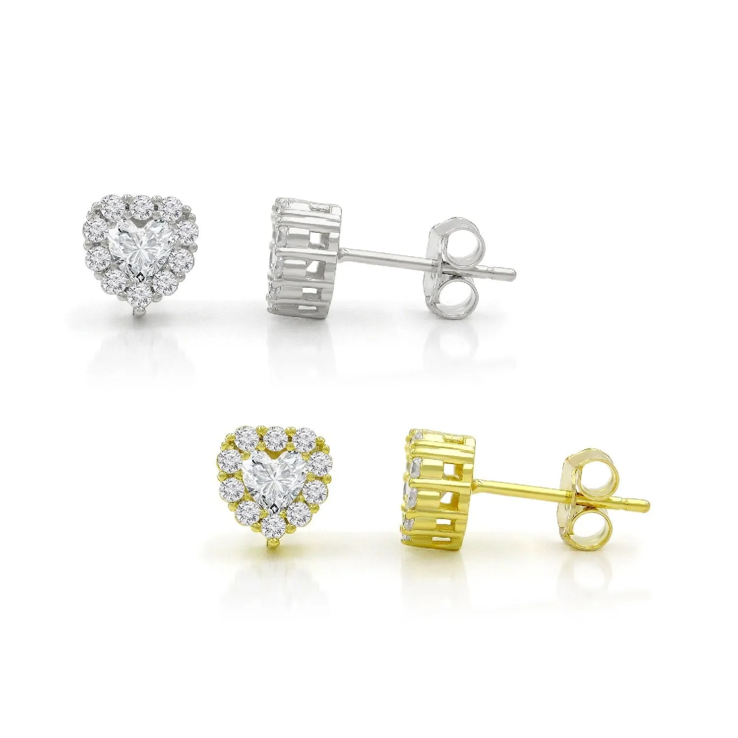 925 Sterling Silver Gold Plated Minimalist Heart Halo Stud Earring