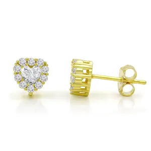 925 Sterling Silver Gold Plated Minimalist Heart Halo Stud Earring