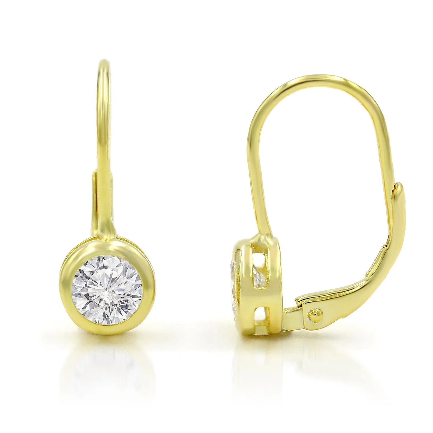 925 Sterling Silver Round Bezel Set Leverback Earring