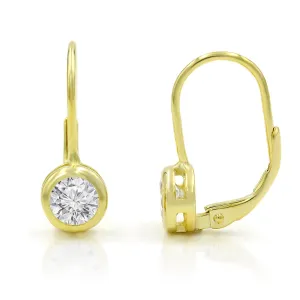 925 Sterling Silver Round Bezel Set Leverback Earring