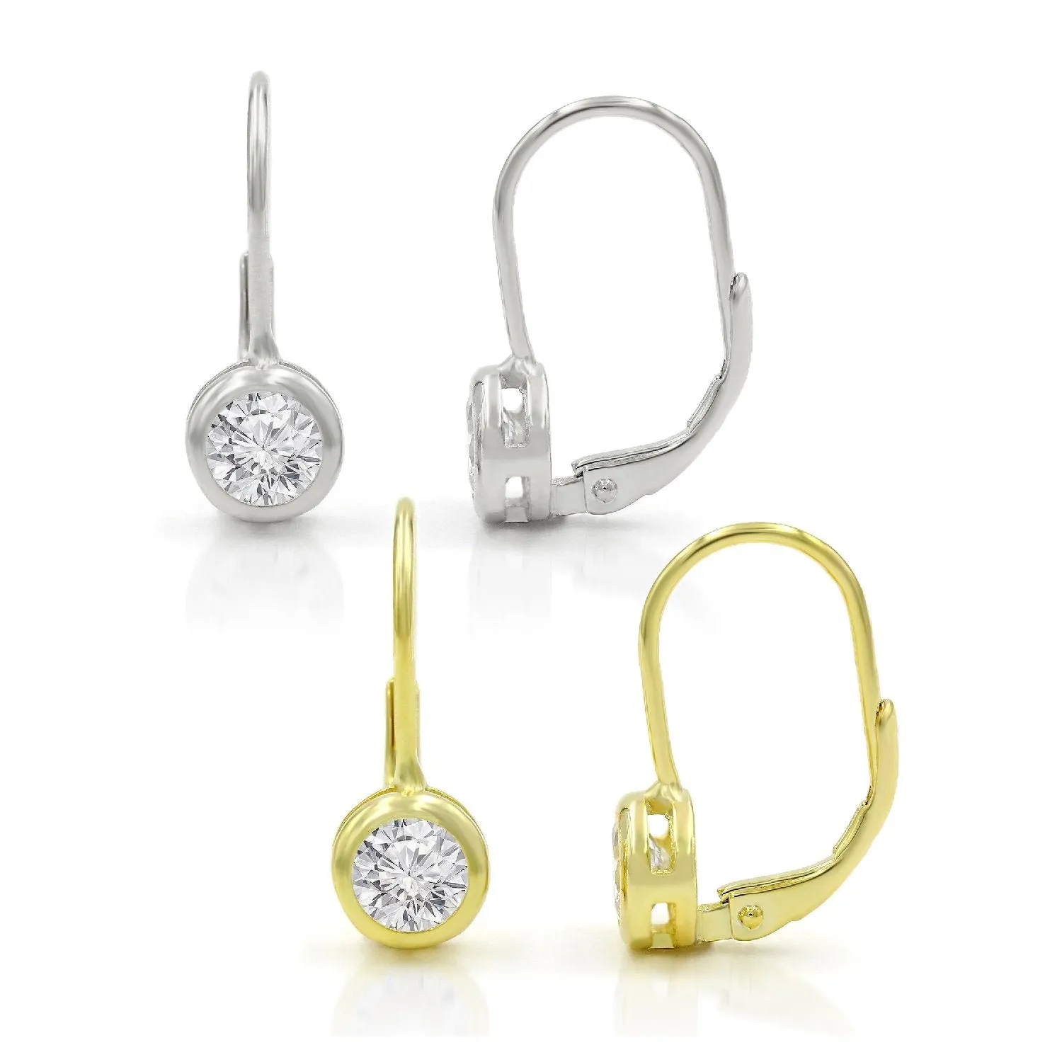 925 Sterling Silver Round Bezel Set Leverback Earring