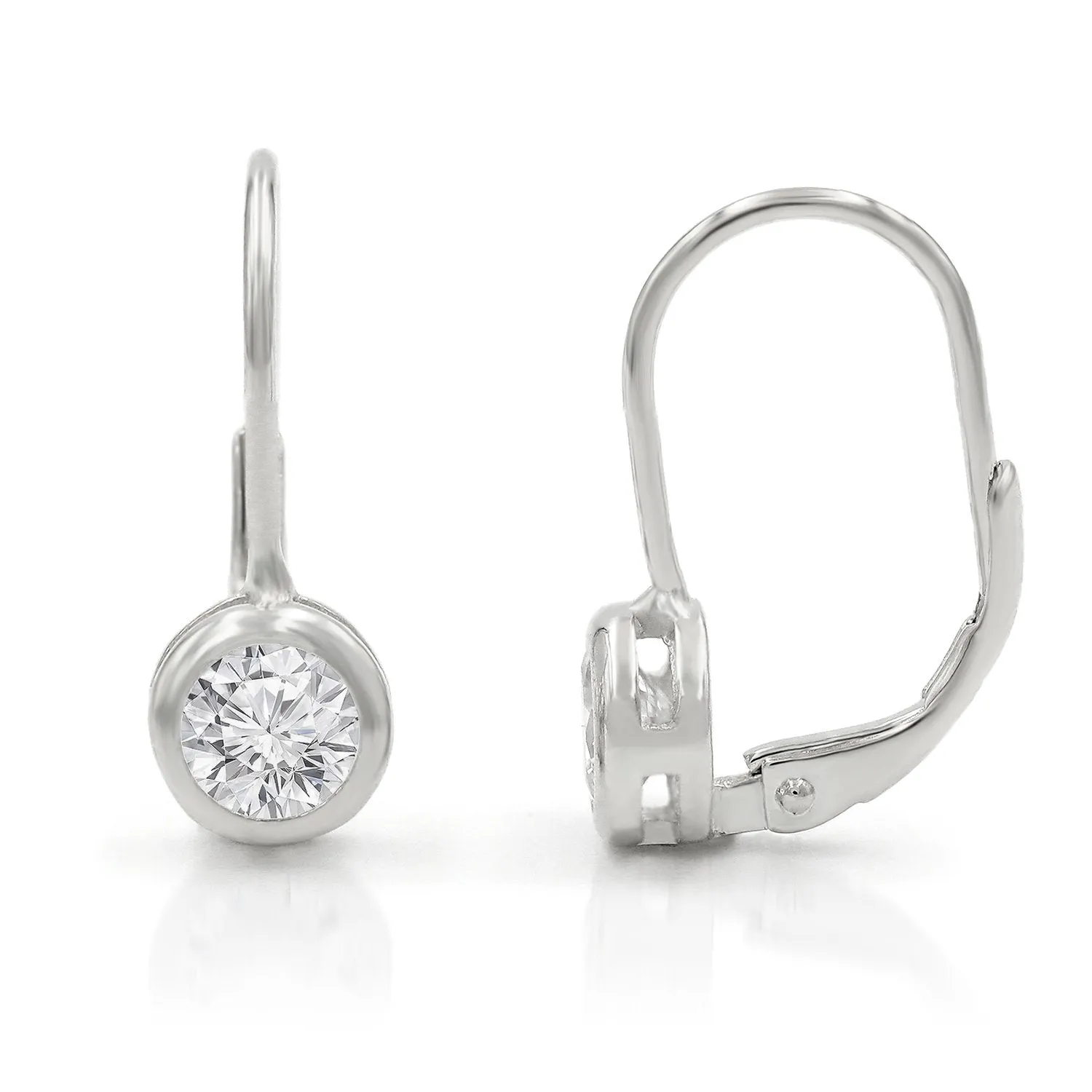 925 Sterling Silver Round Bezel Set Leverback Earring