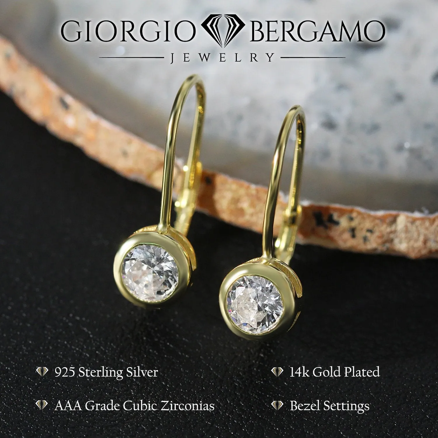 925 Sterling Silver Round Bezel Set Leverback Earring
