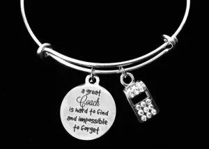 A Great Coach Is Hard to Find and Impossible to Forget Crystal Coach Whistle Adjustable Charm Bracelet Silver Expandable Bangle One Size Fits All Gift School Sports Coach Gift