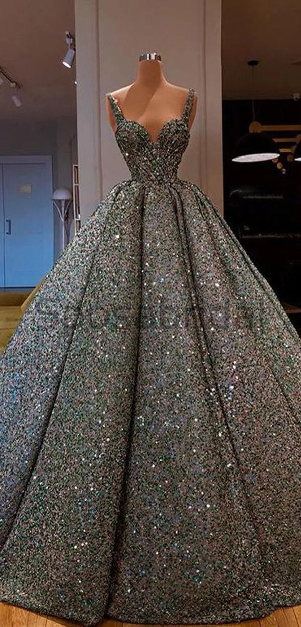 A-line Gorgeous Sparkly Sequin Shining Unique Design Long Fashion Prom Dresses, Ball gown PD1529