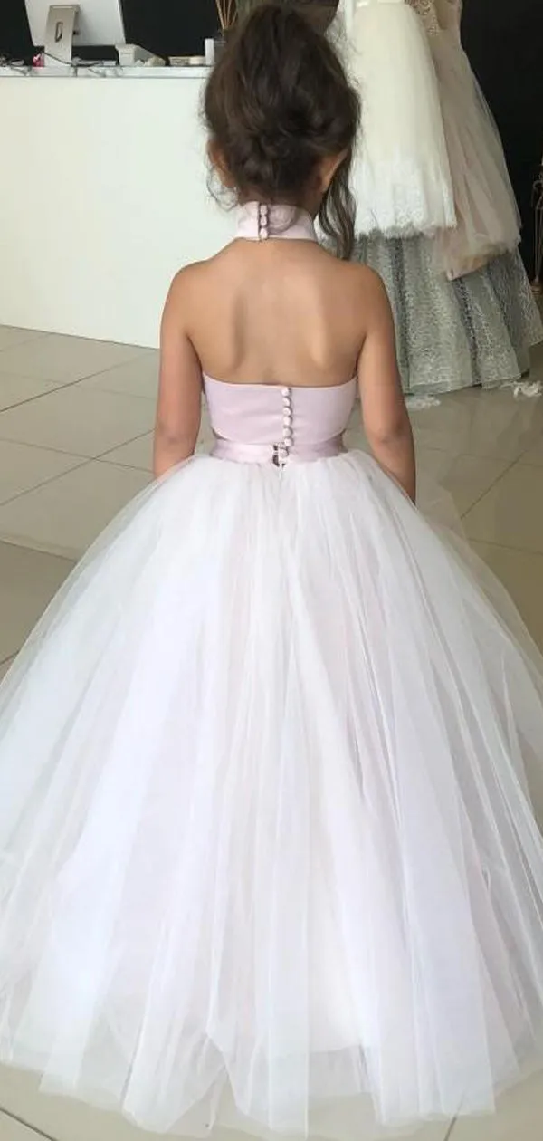 A-line Halter Two Pieces Tulle Unique Flower Girl Dresses, FG145