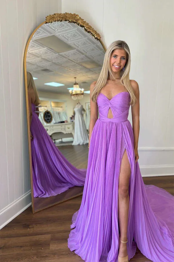 A-line Strapless Chiffon Keyhole Lilac Long Prom Dress TP1320
