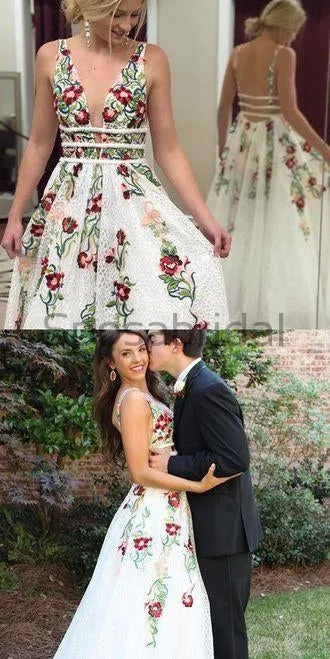 A-line Unique Deisgn Long Tulle Modest Long Prom Dresses wth appliques PD1546