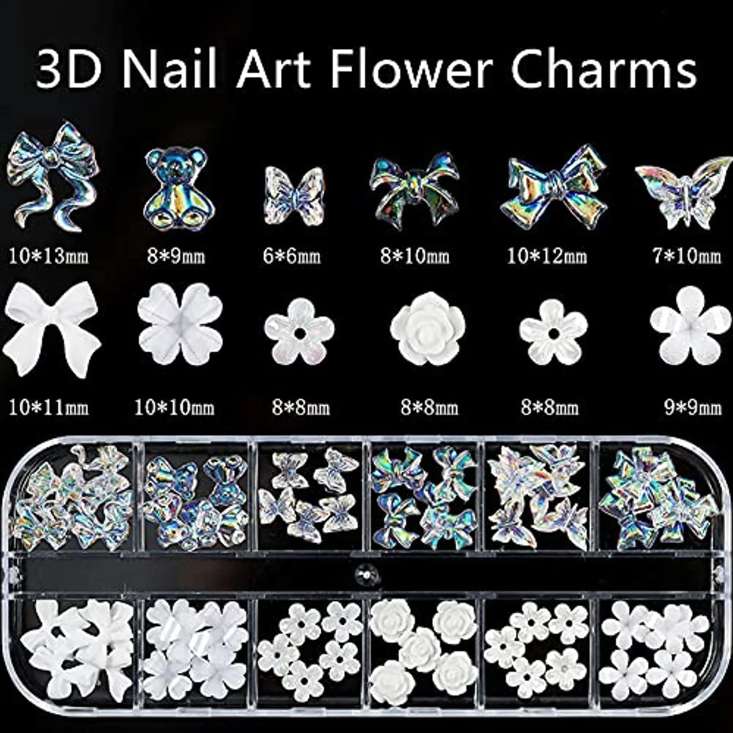 Acrylic Butterfly Flower Bear Nail Art Pendant Nail Art, Multi-shape Pearl Rhinestone Golden Metal Nail Art, Nail Art Pendant Applique Jewelry Accessories Production (S1-Bow Flower Rhinestones)