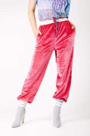 Adrian Schachter Raspberry Pink Velvet Tracksuit Trousers