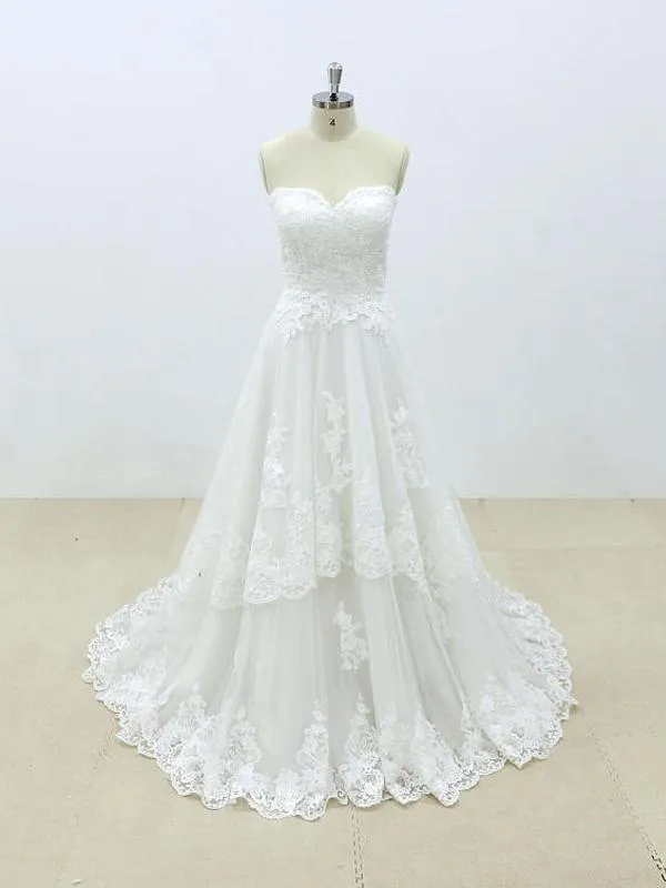 Affordable Sweetheart Lace A-line Unique Wedding Dresses Online, WD392