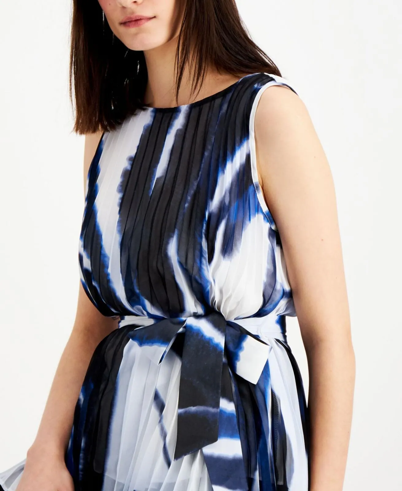 Alfani Womens Pleated Tie-Dye Blouse 100088567MS Blue M