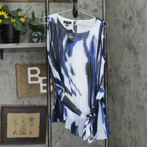 Alfani Womens Pleated Tie-Dye Blouse 100088567MS Blue M