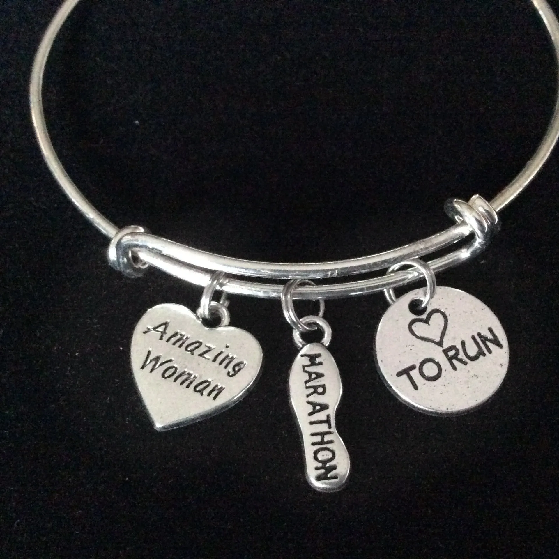 Amazing Woman Love to Run Marathon Shoe Silver Charm Bracelet Adjustable Expandable Wire Bangle Trendy