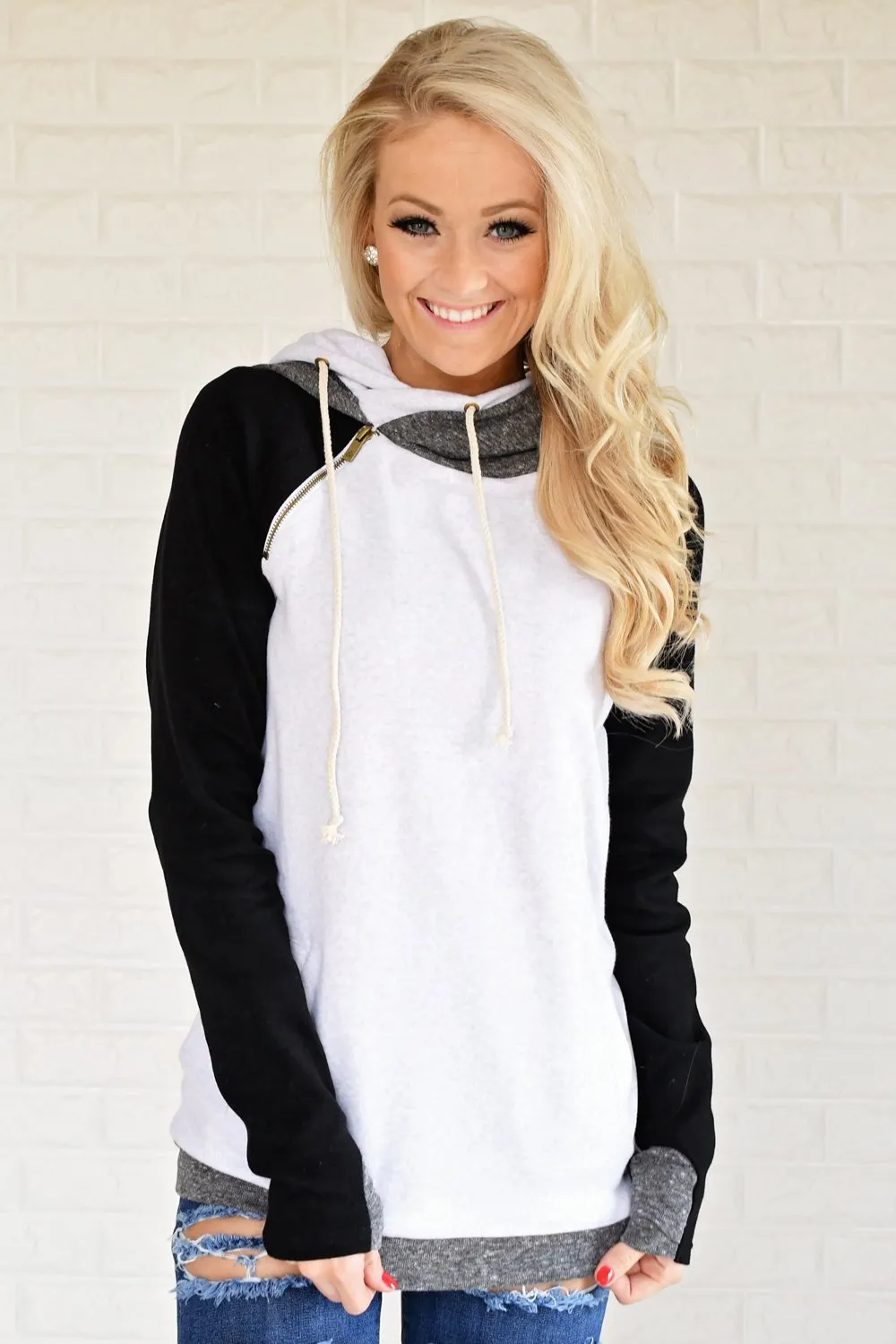 Ampersand Ave. Double Hooded Sweatshirt ~ Black & White