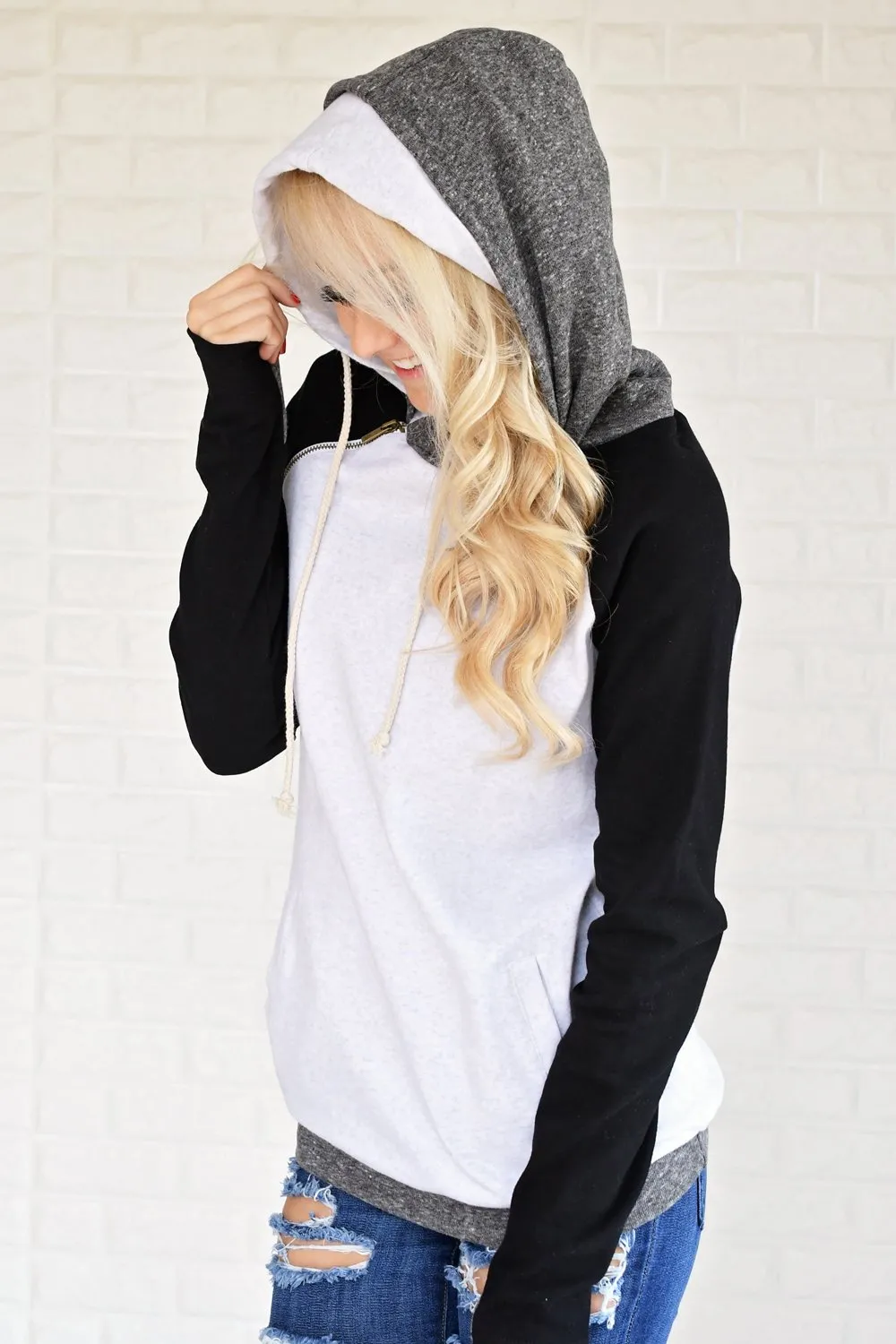 Ampersand Ave. Double Hooded Sweatshirt ~ Black & White