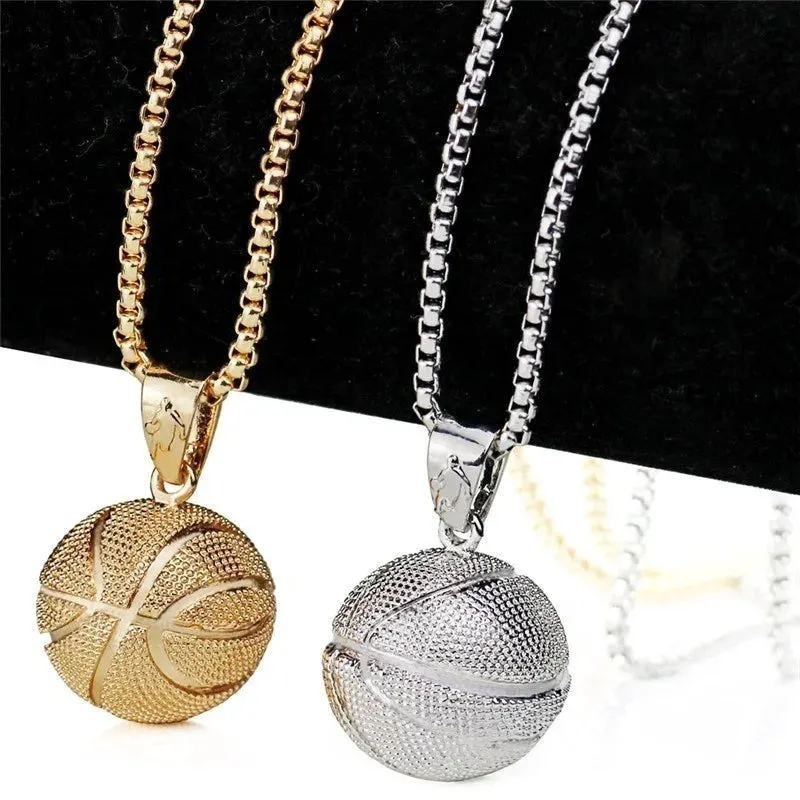 Basketball Football Pendant Necklace - Men's Fashion Jewelry, Two-Tone Metal Pendant for Party Accessories