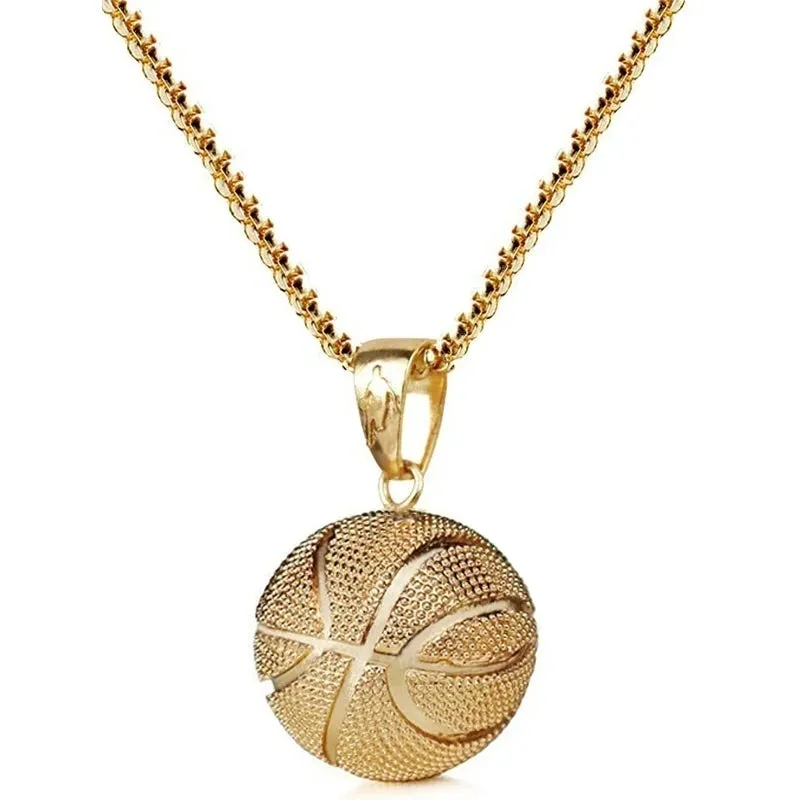 Basketball Football Pendant Necklace - Men's Fashion Jewelry, Two-Tone Metal Pendant for Party Accessories