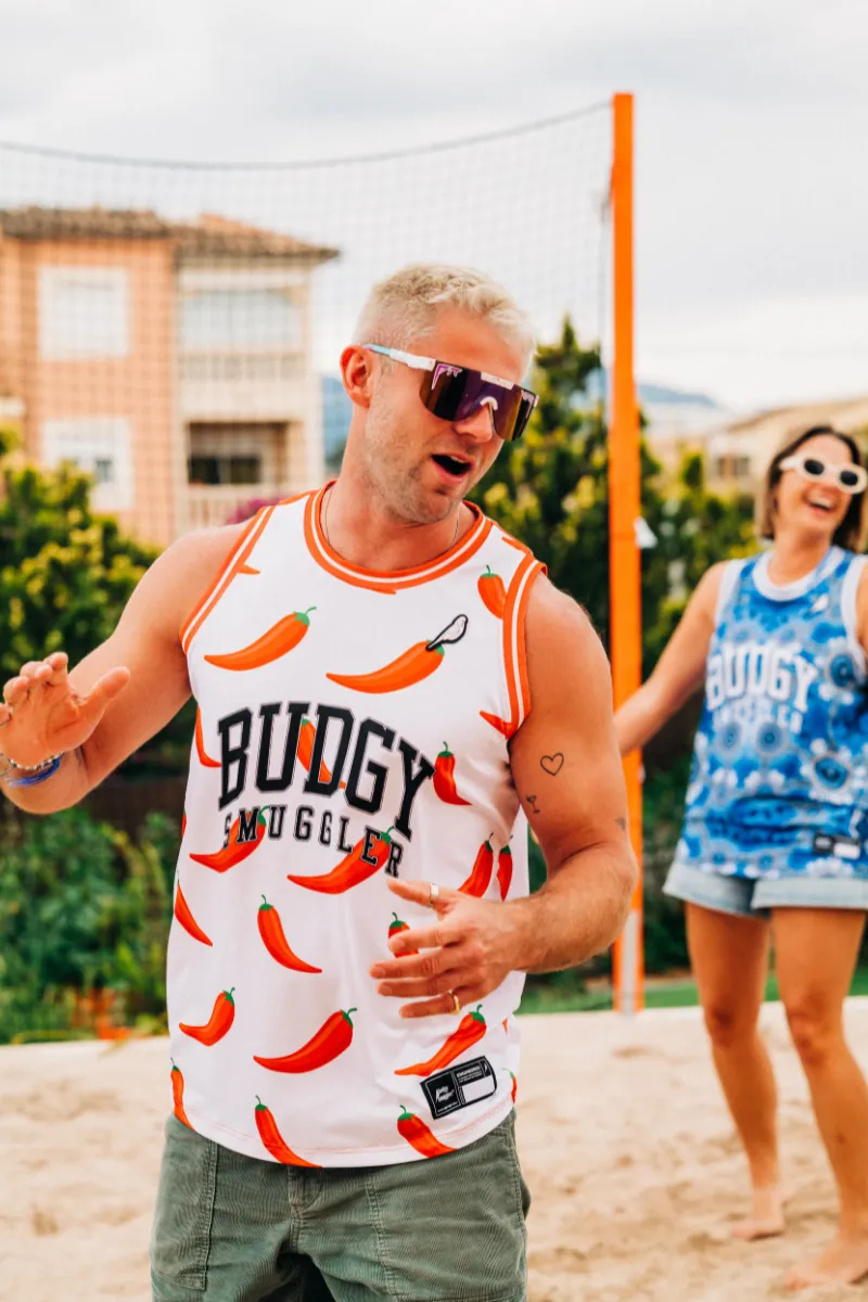 Basketball Vest in White Chilli Willies