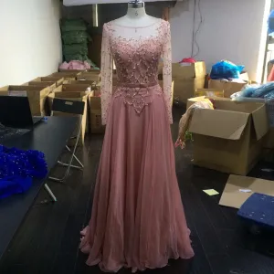 Beading Pink Prom Dresses,A-Line Prom Dress,Evening Dress