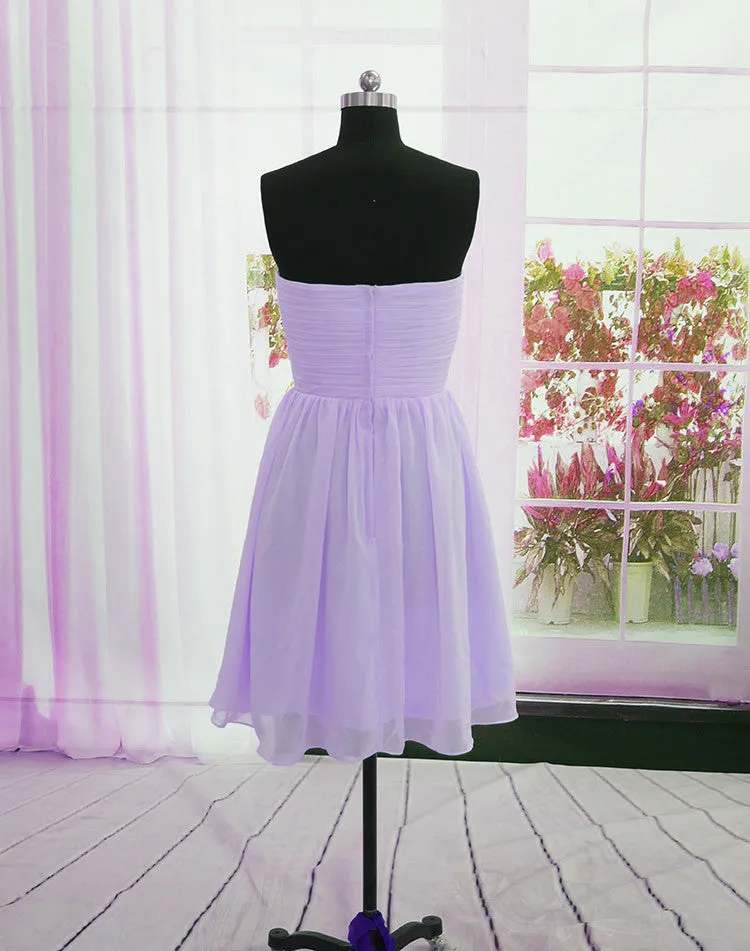 Beautiful Light Purple Chiffon Short Prom Dress, Bridesmaid Dress