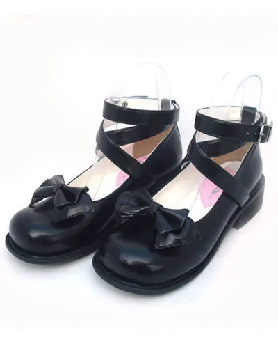 Black Bow PU Lolita Shoes